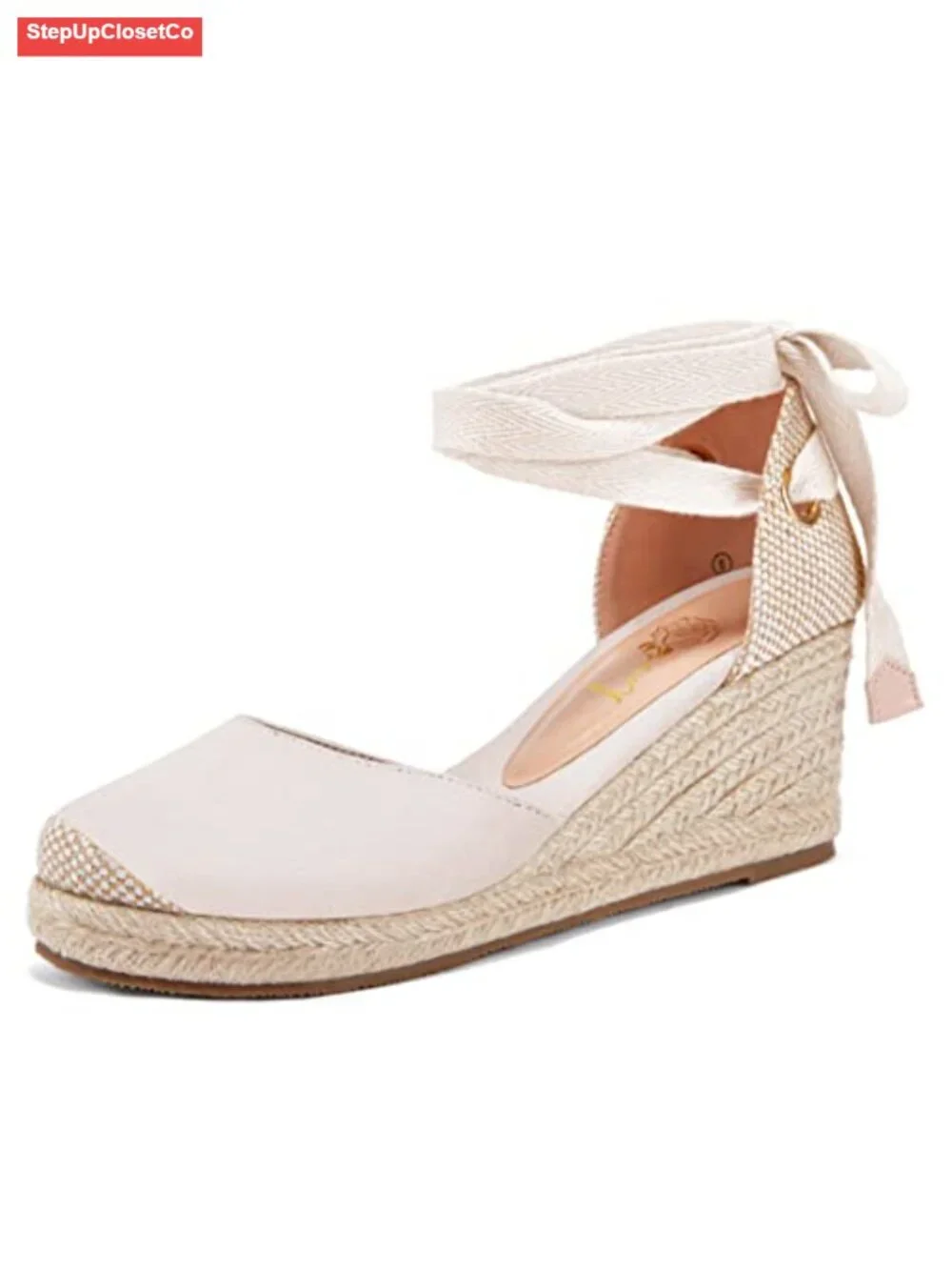 Lace Up Closed Toe Espadrille Wedge Sandals Platform Heels